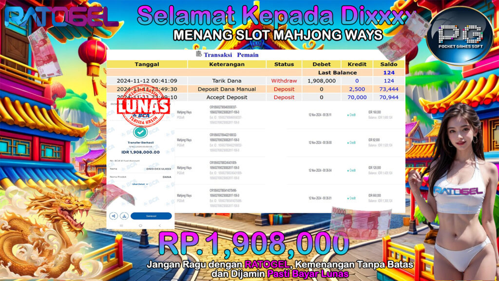 BUKTI JACKPOT SLOT MAHJONG WAYS TERPERCAYA DI INDONESIA TGL 12-11-2024