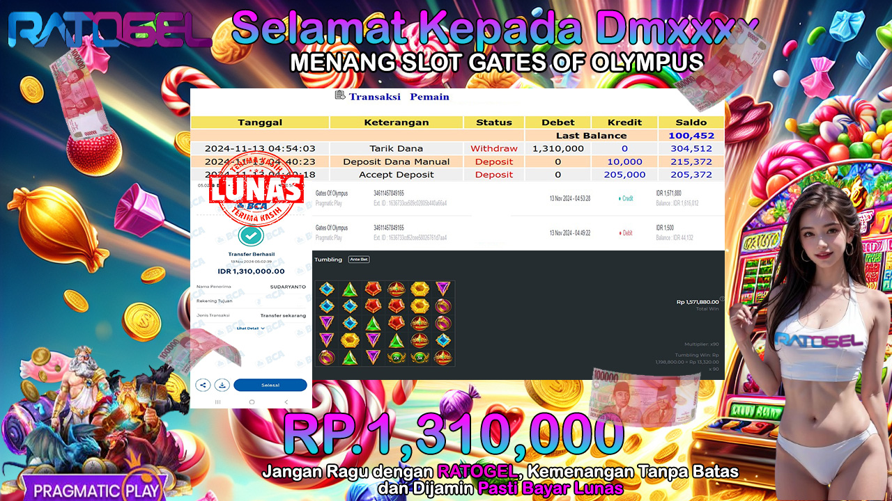 BUKTI JACKPOT SLOT GATES OF OLYMPUS TERPERCAYA DI INDONESIA TGL 13-11-2024