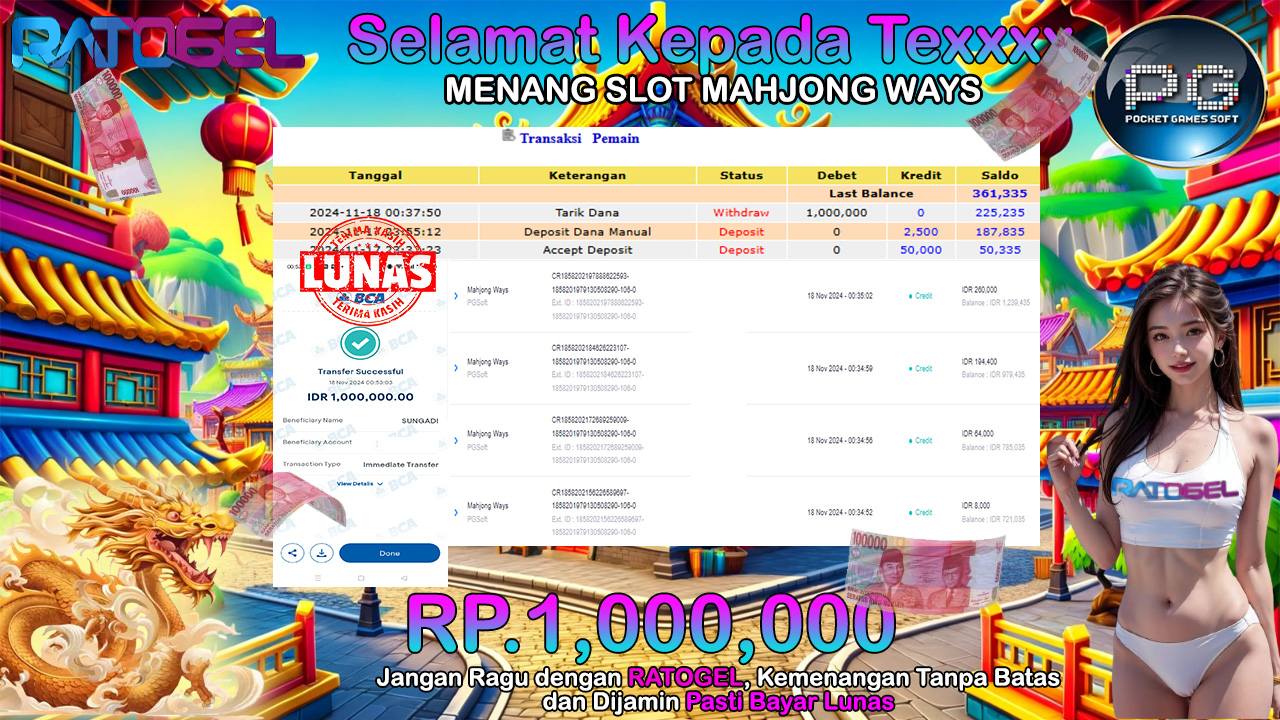 BUKTI JACKPOT SLOT MAHJONG WAYS TERPERCAYA DI INDONESIA TGL 18-11-2024