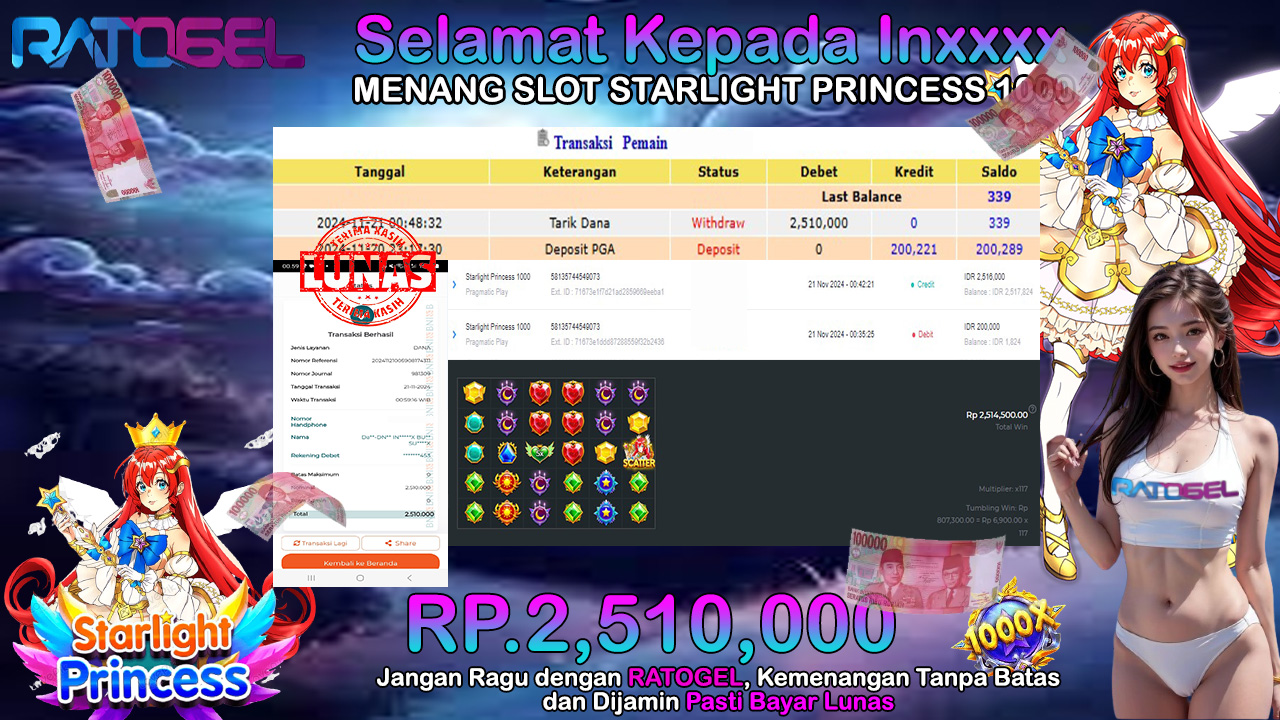 BUKTI JACKPOT SLOT STARLIGHT PRINCES 1000  TERPERCAYA DI INDONESIA TGL 21-11-2024