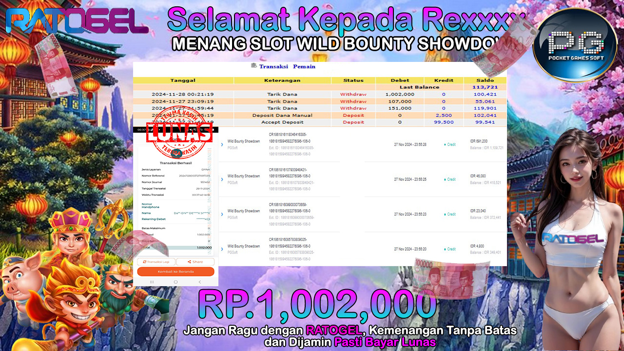 BUKTI JACKPOT SLOT WILD BOUNTY SHOWDOWN TERPERCAYA DI INDONESIA TGL 28-11-2024