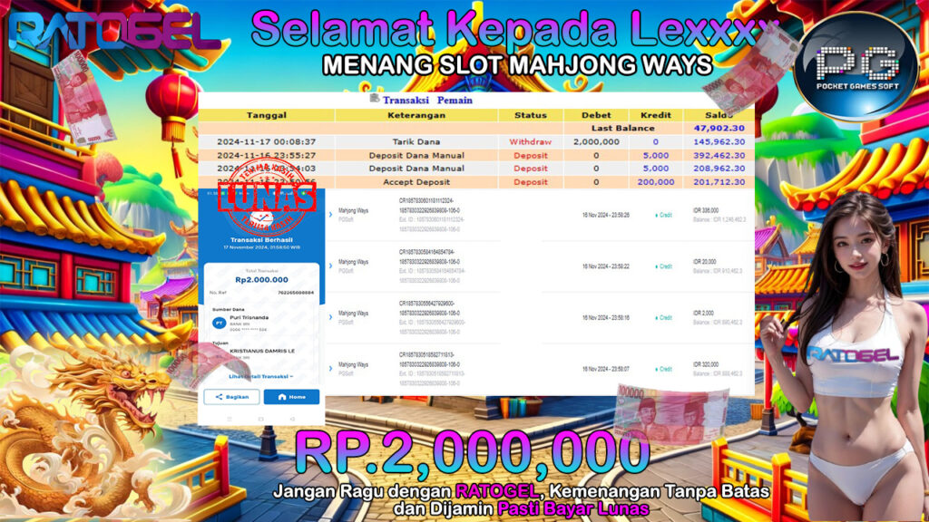 BUKTI JACKPOT SLOT MAHJONG WAYS TERPERCAYA DI INDONESIA TGL 17-11-2024