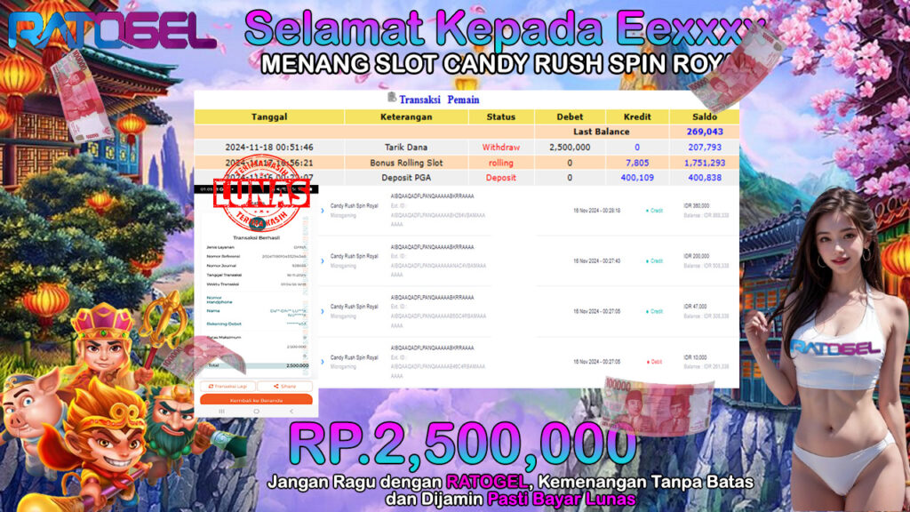 BUKTI JACKPOT SLOT CANDY RUSH SPIN ROYAL TERPERCAYA DI INDONESIA TGL 18-11-2024