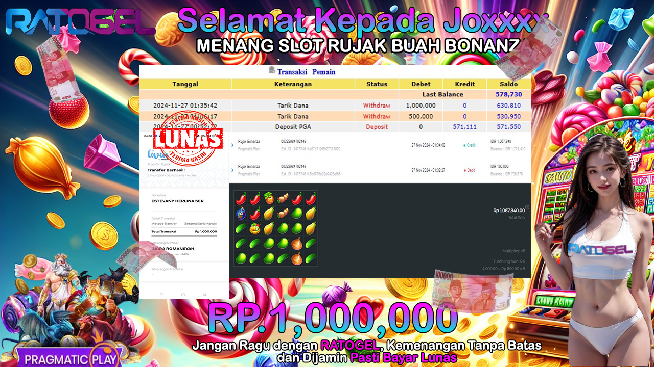 BUKTI JACKPOT SLOT RUJAK BUAH BONANZA TERPERCAYA DI INDONESIA TGL 27-11-2024