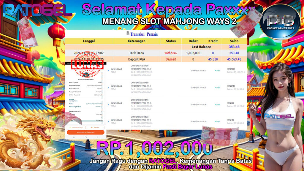 BUKTI JACKPOT SLOT MAHJONG WAYS 2 TERPERCAYA DI INDONESIA TGL 28-11-2024