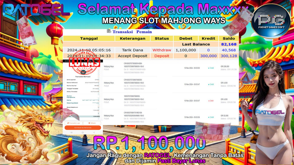 BUKTI JACKPOT SLOT MAHJONG WAYS TERPERCAYA DI INDONESIA TGL 10-11-2024