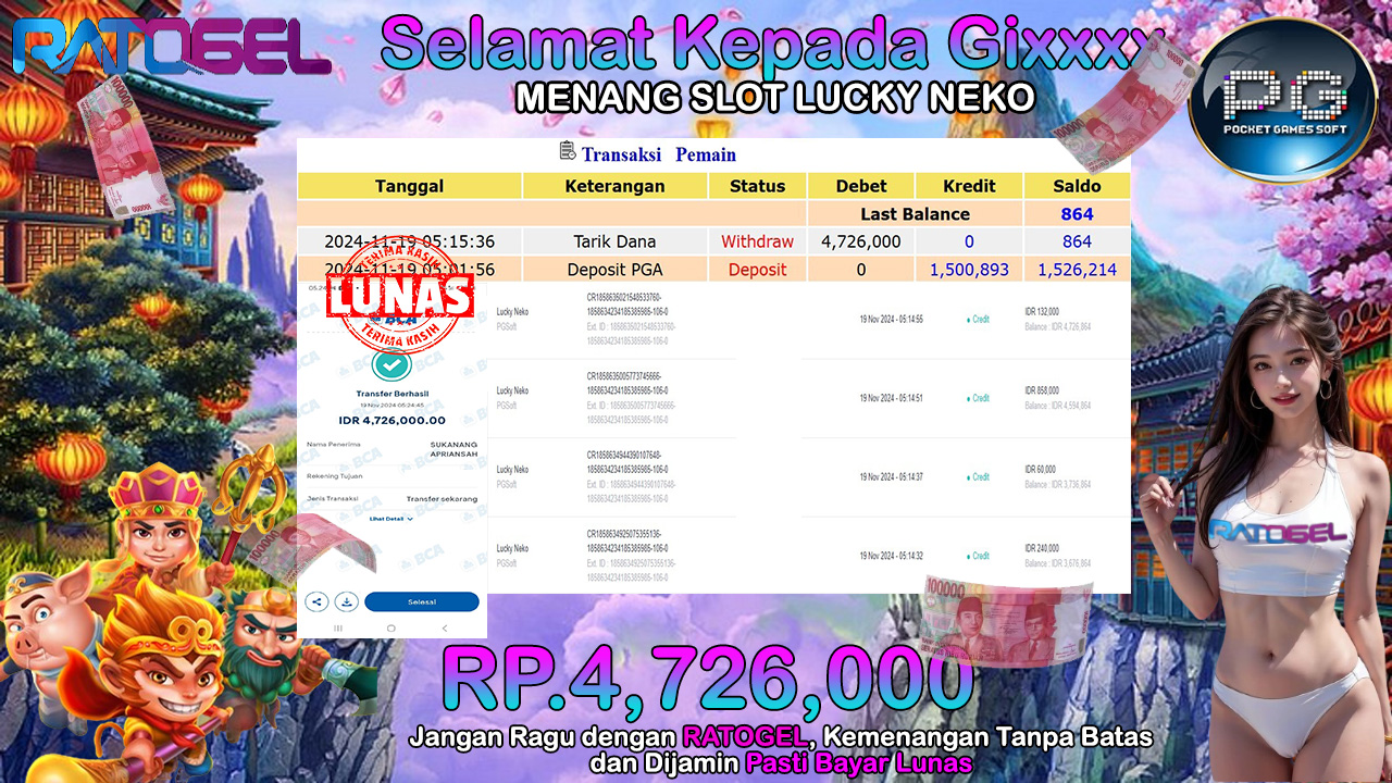 BUKTI JACKPOT SLOT LUCKY NEKO TERPERCAYA DI INDONESIA TGL 19-11-2024