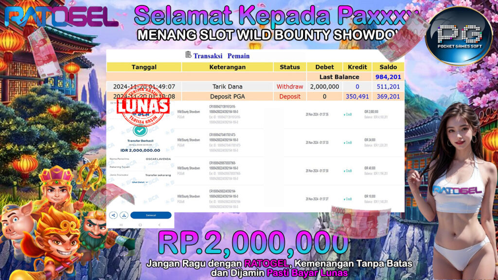 BUKTI JACKPOT SLOT WILD BOUNTY SHOWDOWN TERPERCAYA DI INDONESIA TGL 20-11-2024