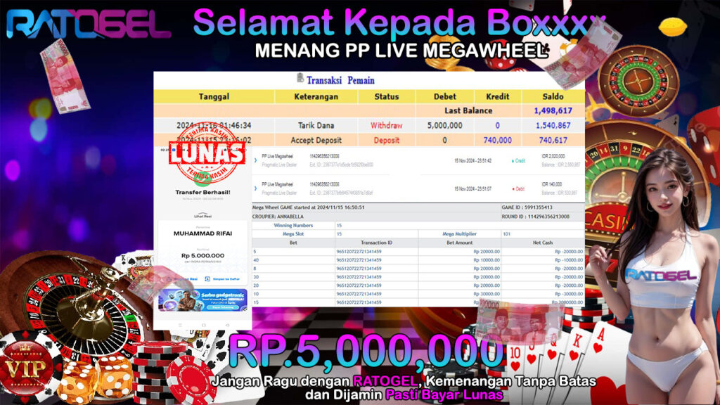 BUKTI JACKPOT PP LIVE MEGAWHEEL TERPERCAYA DI INDONESIA TGL 16-11-2024