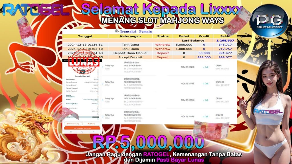 BUKTI JACKPOT SLOT MAHJONG WAYS TERPERCAYA DI INDONESIA TGL 13-12-2024