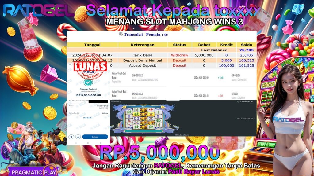 BUKTI JACKPOT SLOT MAHJONG WINS 3 TERPERCAYA DI INDONESIA TGL 05-12-2024