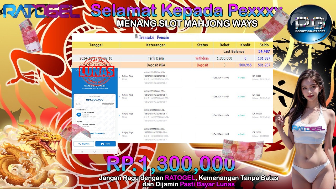 BUKTI JACKPOT SLOT MAHJONG WAYS TERPERCAYA DI INDONESIA TGL 13-12-2024