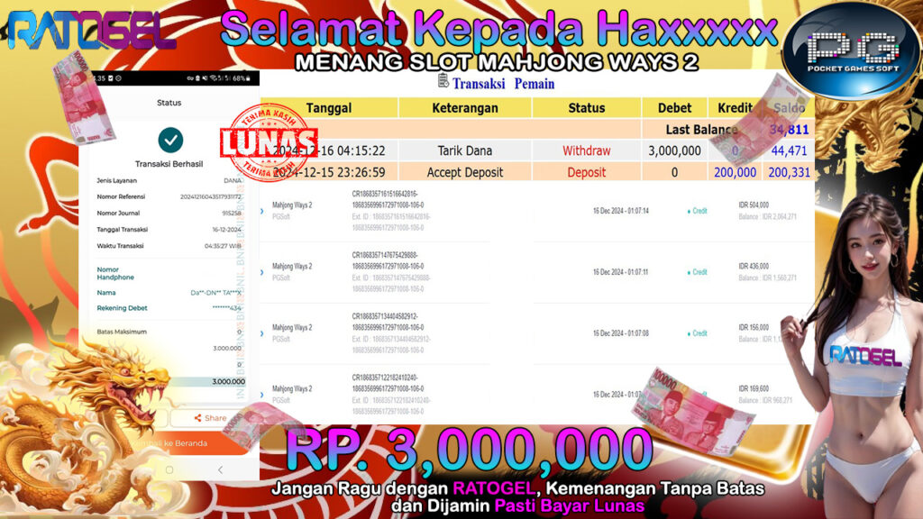 BUKTI JACKPOT SLOT MAHJONG WAYS 2 TERPERCAYA DI INDONESIA TGL 16-12-2024