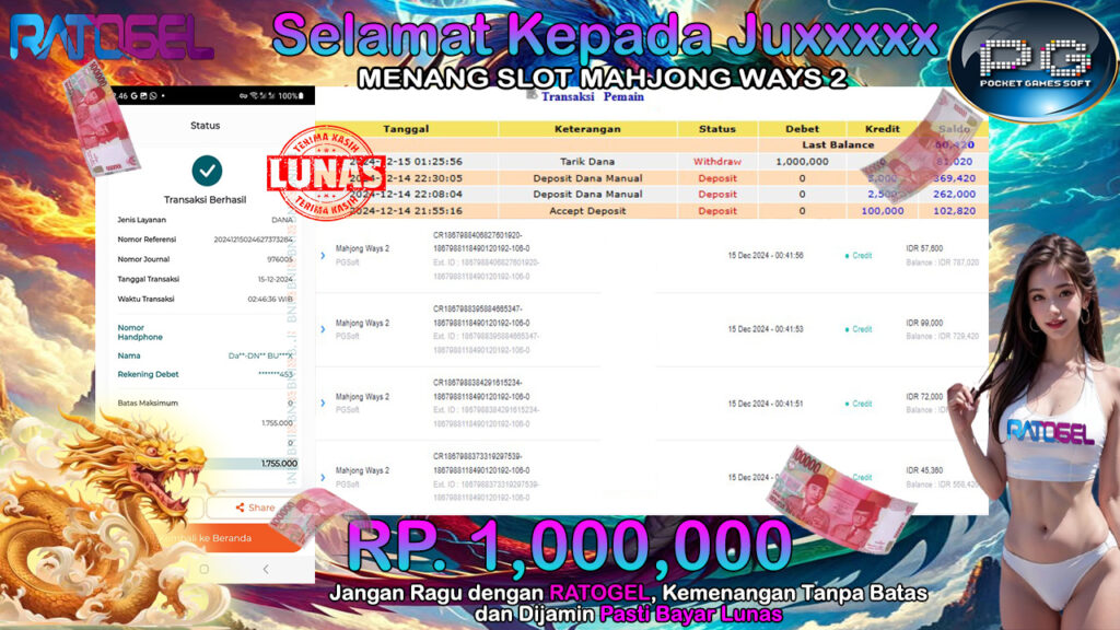 BUKTI JACKPOT SLOT MAHJONG WAYS 2 TERPERCAYA DI INDONESIA TGL 15-12-2024