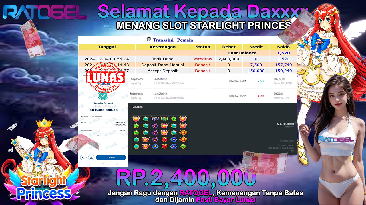 BUKTI JACKPOT SLOT STARLIGHT PRINCESS TERPERCAYA DI INDONESIA TGL 04-12-2024