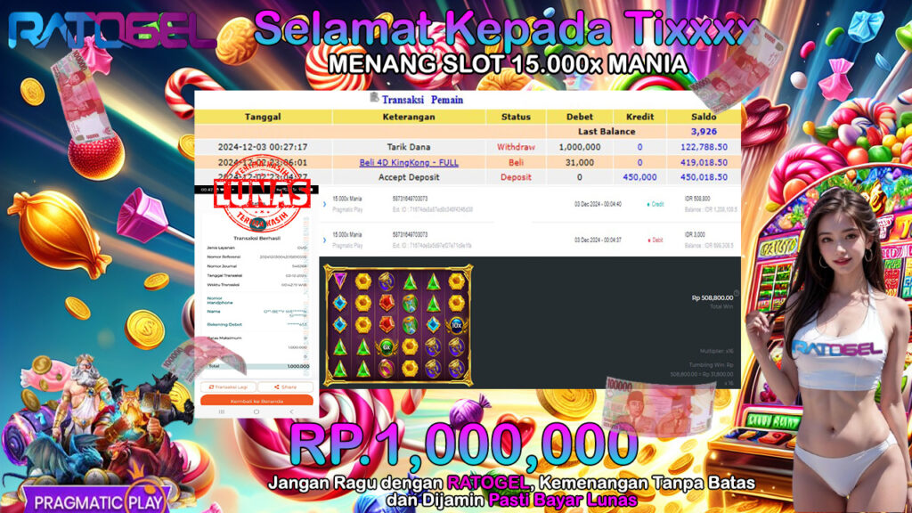 BUKTI JACKPOT SLOT 15.000X MANIA TERPERCAYA DI INDONESIA TGL 03-12-2024