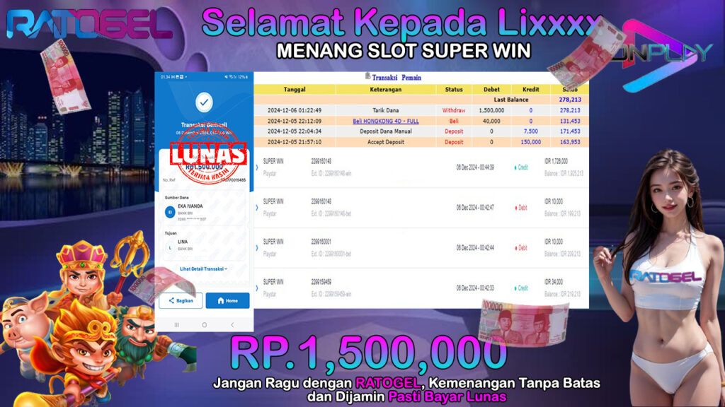 BUKTI JACKPOT SLOT SUPER WIN TERPERCAYA DI INDONESIA TGL 06-12-2024