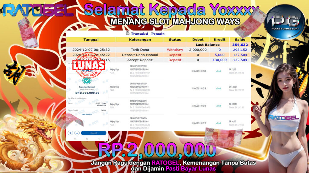 BUKTI JACKPOT SLOT MAHJONG WAYS TERPERCAYA DI INDONESIA TGL 07-12-2024