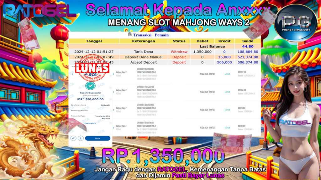 BUKTI JACKPOT SLOT MAHJONG WAYS 2 TERPERCAYA DI INDONESIA TGL 12-12-2024