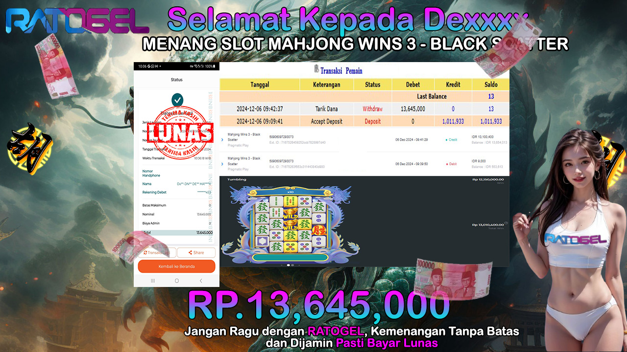 BUKTI JACKPOT SLOT MAHJONG WINS 3-BLACK SCATTER TERPERCAYA DI INDONESIA TGL 06-12-2024