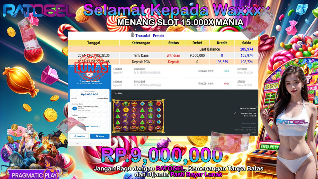 BUKTI JACKPOT SLOT 15.000X MANIA  TERPERCAYA DI INDONESIA TGL 07-12-2024