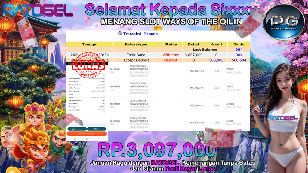 BUKTI JACKPOT SLOT WAYS OF THE QILIN TERPERCAYA DI INDONESIA TGL 12-12-2024