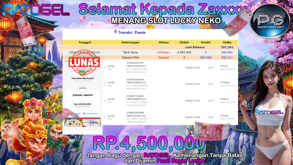 BUKTI JACKPOT SLOT LUCKY NEKO TERPERCAYA DI INDONESIA TGL 11-12-2024