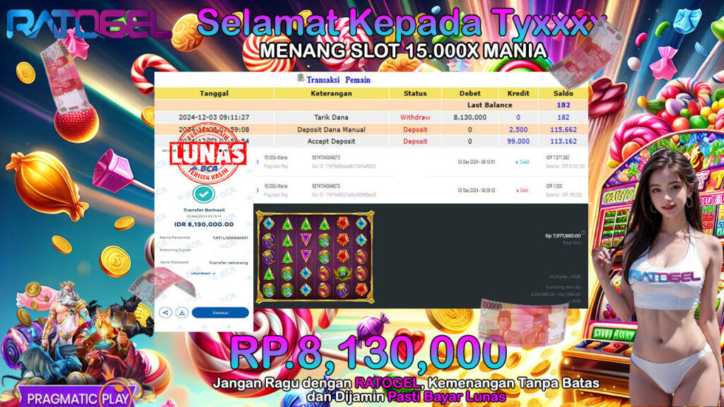 BUKTI JACKPOT SLOT 15.000X MANIA TERPERCAYA DI INDONESIA TGL 03-12-2024