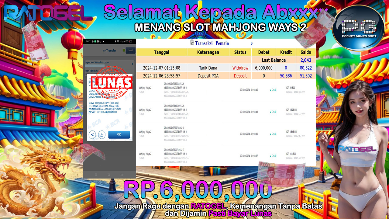 BUKTI JACKPOT SLOT MAHJONG WAYS 2 TERPERCAYA DI INDONESIA TGL 07-12-2024