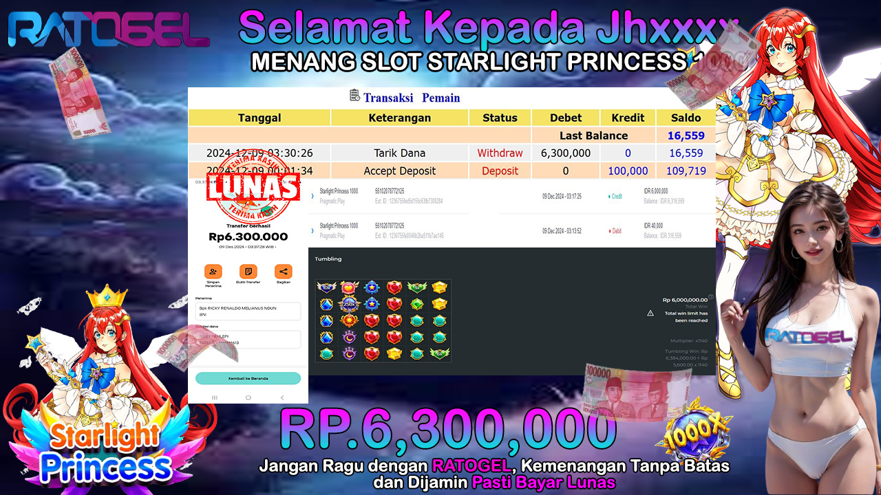 BUKTI JACKPOT SLOT STARLIGHT PRINCESS 1000 TERPERCAYA DI INDONESIA TGL 09-12-2024