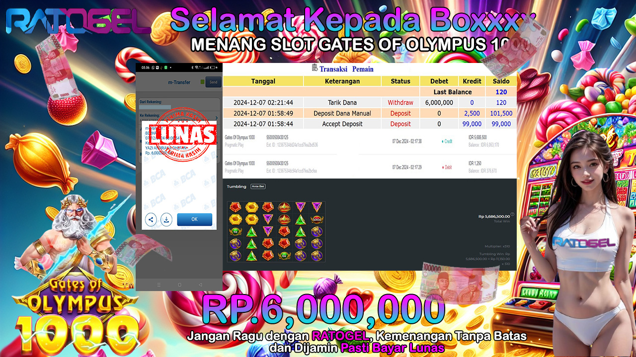 BUKTI JACKPOT SLOT GATES OF OLYMPUS 1000 TERPERCAYA DI INDONESIA TGL 07-12-2024