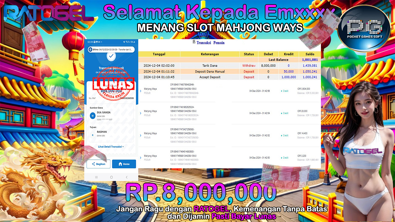 BUKTI JACKPOT SLOT MAHJONG WAYS TERPERCAYA DI INDONESIA TGL 04-12-2024