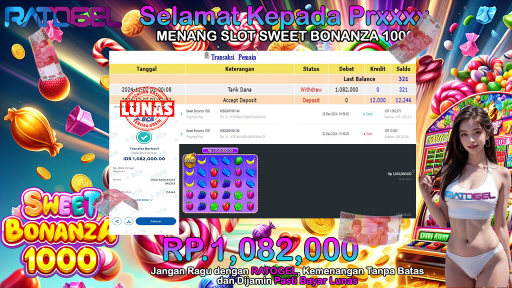 BUKTI JACKPOT SLOT SWEET BONANZA 1000 TERPERCAYA DI INDONESIA TGL 02-12-2024